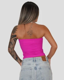 TUBE TOP STRAPLES TIGHT POLYAMIDE LAYCRA FRESH PREMIUM SUMMER SLIM REGULAR STRAPLESS TOP EXCLUSIVE AINTOA - Màu Hồng Tươi - Xem 2