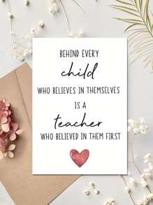 1pc Heartfelt Teacher Card With Envelope, Teacher Appreciation, Thank You Card, Teacher's Day, End Of Term, New Term