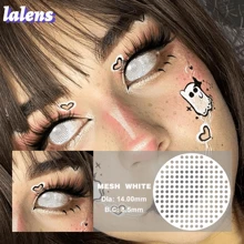 Lalens Lentes de contacto de color Lalens Mesh verde, blanco, rojo, morado de CIEL para cosplay y anime. Diámetro de 14.5mm, curvatura de 8.6mm, diámetro anual desechable, contenido de agua del 38%, material de hidrogel. Patrón de color de contacto de cosplay de anime, borde de bloqueo de ojo agrandado.