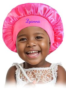 Casquette de sommeil en satin pour enfants avec texte personnalisable, casquette ronde en faux soie à large bord élastique de couleur unie, couleurs bonbon mignonnes, foulard de tête multifonctionnel pour bébé, ornemental, lettrage, élégant, moderne, coloré, mignon, adorable, décontracté, personnalisé, cadeau idéal pour lui, cadeau idéal pour elle