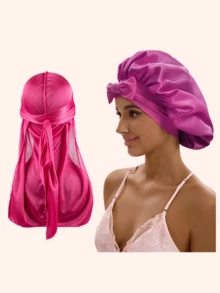 Bonetă din satin, bonetă de mătase pentru dormit, set Durag și bonete asortate cu bonetă cu bandă de cravată pentru păr creț, împletituri, bonetă de somn - Multicolor - Vizualizare 9