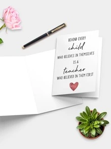 1pc Heartfelt Teacher Card With Envelope, Teacher Appreciation, Thank You Card, Teacher's Day, End Of Term, New Term