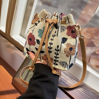 1pc Elegant Floral Pattern Women Bucket Bag: Handbag With Zipper Closure Suitable For Travel Work And Daily Wear Flowers