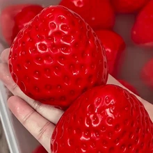 1pc Solid Strawberry Squeezy Toy, High Quality Glossy Strawberry Squeeze Toy, Simulated Silicone Toy, Stress Relief Toy, Fidget Toy, Breathable Toy, Big Strawberry Squeezer, Silicone Like, Putty Texture
