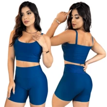 Fitness Set Shorts And Top With Removable Padding Suplex Gym Running Training Gym Set - 寶藍色 - 查看 2