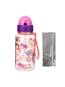 1pc 500ml Cute Cartoon Print Water Bottle With Straw For School Leak Proof & Easy Clean & Carry Handle - Multicolor - View 15