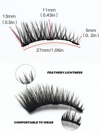 2 Pairs Magnetic Eyelashes Natural Long With Applicator Reusable Lashes Extension Women Beauty Thick 3D False Magnetic Lashes No Glue Strip Lashes,Lashes,Eyelashes,Fake Lashes