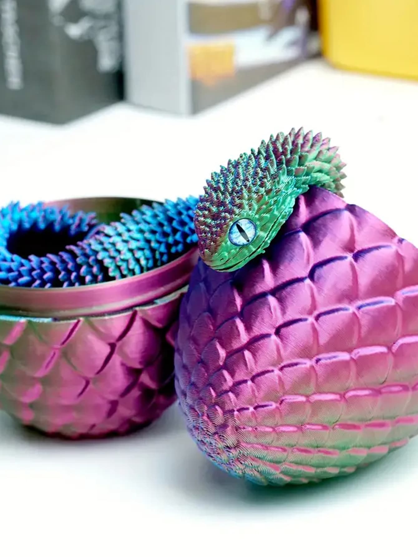 Dragon Imprimé En 3D Articulé Dans Œuf Cristal - Figurine Décorative Fantastique Pour Maison, Bureau Et Voiture (Vert Laser)