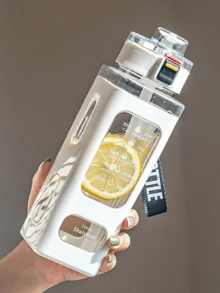 1 个 700ml 带时间标记的运动水瓶，便携式吸管杯 24oz 可重复使用饮水瓶，带携带环的激励水瓶，非常适合健身房、瑜伽和日常使用，可跟踪您的饮水量并保持健康。