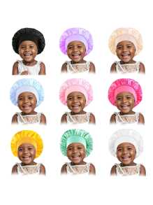 Casquette de sommeil en satin pour enfants avec texte personnalisable, casquette ronde en faux soie à large bord élastique de couleur unie, couleurs bonbon mignonnes, foulard de tête multifonctionnel pour bébé, ornemental, lettrage, élégant, moderne, coloré, mignon, adorable, décontracté, personnalisé, cadeau idéal pour lui, cadeau idéal pour elle