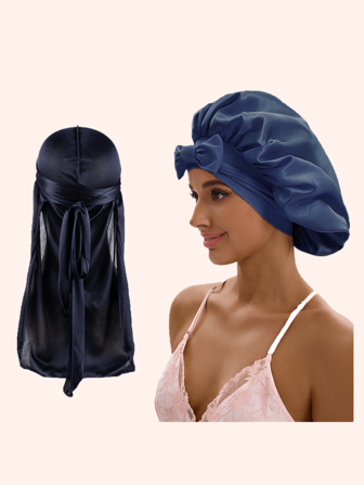 Seiden-Nachthaube, Seiden-Nachthaube zum Schlafen, passendes Durag und Nachthaube Set für Paare, Männer und Frauen mit Bindeband Nachthaube für lockiges Haar, Zöpfe