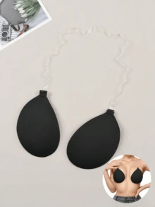 1 Pair Women's Black Wing Strapless Bra With Shoulder Straps Backless Push Up Bra,Strapless Knitted Push Up Bra With Invisible Breast Lift Stickers, Can Be Paired With Backless Outfits, For Wedding Dress - Black - View 4