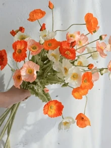 1/6/30Pcs Bright Artificial Poppy - Suitable For Spring Colorful Home Decorations, Tabletop Displays, Wedding Bridal Bouquets, Wreaths, Table Decorations And Flower Arrangements, Party Decorations, Birthday Surprises, Anniversary Gifts, Living Room Decorations,Gift