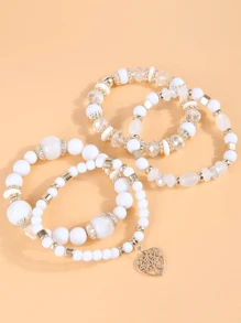 4 Pieces/Set Girls Bohemian Multi-Layer Elastic Crystal Love Tassel Simple Versatile Mother's Day Gift Bracelet