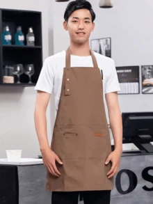 1 Piece Apron Kitchen Chef Apron Multipurpose Adjustable Apron With Pockets Unisex For Cafe, Restaurant, Multipurpose Aprons - Khaki - View 1