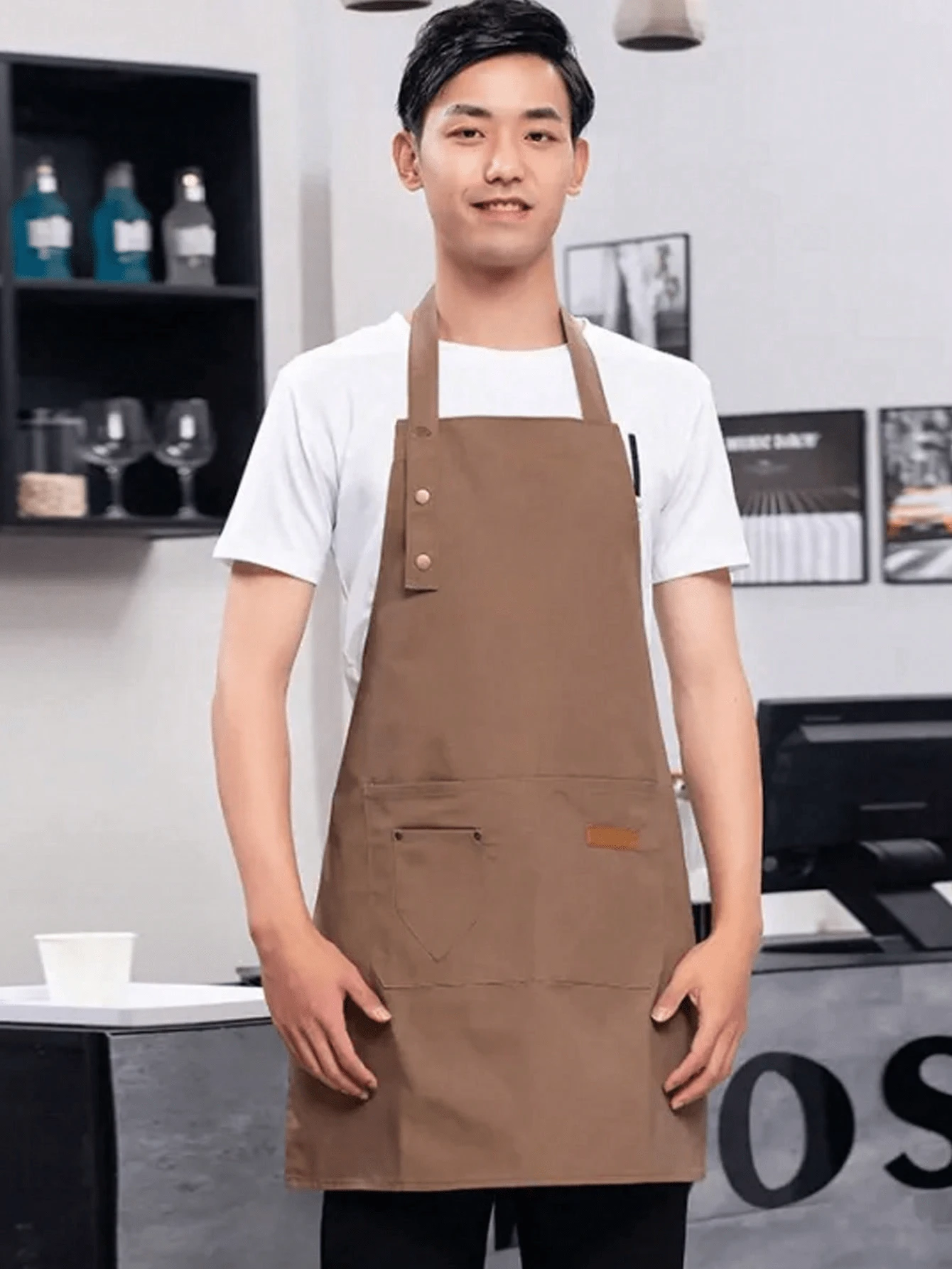 1 Piece Apron Kitchen Chef Apron Multipurpose Adjustable Apron With Pockets Unisex For Cafe, Restaurant, Multipurpose Aprons - Khaki - View 1