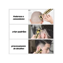 Maquina De Barbear Cortar Cabelo Aparador Profissional Barbeador Acabamento Sem Fio Portátil Com Visor Digital - Dourado - Visão 5