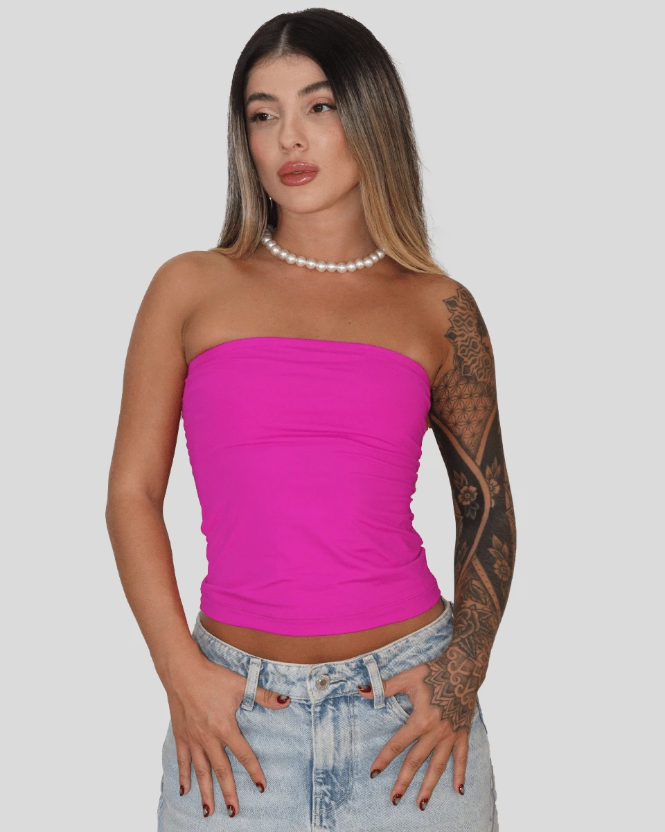 TUBE TOP STRAPLES TIGHT POLYAMIDE LAYCRA FRESH PREMIUM SUMMER SLIM REGULAR STRAPLESS TOP EXCLUSIVE AINTOA - Màu Hồng Tươi - Xem 1