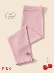 4 件/1 件女童纯色竖条纹七分紧身裤，带小樱桃装饰，透气弹力紧身裤，儿童七分裤，适合儿童夏季日常穿着