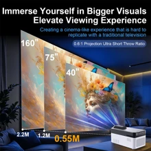 VELEC Proiettore intelligente a tiro ultra corto VELEC HY450, supporto 1080P 4K 8K, con WiFi6 e BT 5.4, proiettore con offset automatico, videoproiettore con correzione automatica per home theater/uso all'aperto
