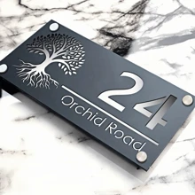 1 pièce Plaque de porte acrylique 3D personnalisable avec motif Arbre de vie - Plaque murale personnalisée avec numéro de maison et nom, chiffres flottants pour la décoration de la maison et du bureau, installation facile, sans électricité requise. Panneau de porte personnalisé | Plaque murale décorative | Plaque facile à installer, Décoration suspendue de porte, Multifonctionnel, Durable, Ornemental, Réutilisable, Raffiné, Stylé, Haute qualité, Coloré, Moderne, Personnalisé, Unique