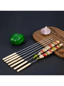 50/25 件不锈钢可重复使用烤肉串，圆形和扁平烤肉串，带木柄不粘涂层，末端耐热手柄，304 烤肉串，家庭烧烤工具 - 非常适合烧烤、鸡翅和户外露营烹饪 - 易于旋转，易于清洁 - 适合室内/室外烧烤派对，节日派对篝火之夜必备 - 彩色 - 查看 6