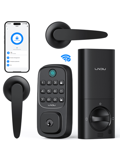 Fingerprint Keyless Entry Door Lock With 2 Handle Set, WiFi Smart Door Lock For Front Door, Fingerprint, App Remote Control, Keypad Deadbolt Lock, Anti Peeking Password, Easy Installation