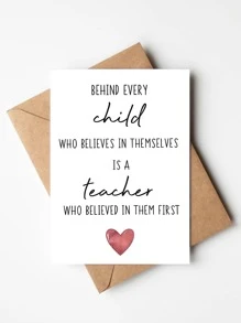 1pc Heartfelt Teacher Card With Envelope, Teacher Appreciation, Thank You Card, Teacher's Day, End Of Term, New Term