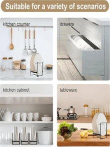 2/4Pieces Metal Dish Organizer, Plate Organizer For Cabinet, Kitchen Storage Cabinet Organizer For Plates, Pots And Pans - 黑色 - 查看 3