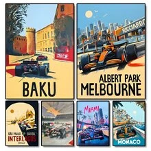 1 件无框墙面艺术海报流行 F1 跑车海报印刷品墙面艺术帆布著名赛道画适合赛车爱好者卧室家居装饰无框复古 - 彩色 - 查看 5