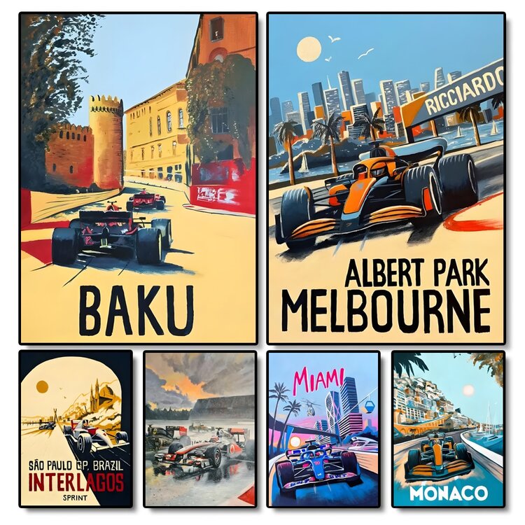 1 件无框墙面艺术海报流行 F1 跑车海报印刷品墙面艺术帆布著名赛道画适合赛车爱好者卧室家居装饰无框复古 - 彩色 - 查看 4