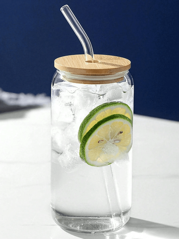 1 High Borosilicate Glass Water Cup With Straw And Wooden Lid-Tumbler For Iced Coffee, Juice, Beer And Tea. High Borosilicate Glass Household Cup With Lid And Straw, Creative Cola Cup And Juice Milk Cup