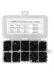800 Parafusos [Diâmetro de 2 mm / 0.078" (Observe que o tamanho é um parafuso pequeno)] Parafusos Autoatarraxantes de Aço Carbono Preto M2 Countersunk, Parafusos Autoatarraxantes - Ideais para Projetos DIY e Melhorias Domésticas, Parafusos de Travamento e Parafusos para Madeira para Fixação Segura