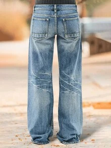 Women's New High Waist Loose Straight Distressed Jeans - View 3