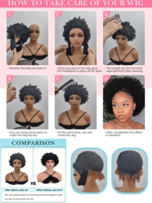 Short Afro Kinky Curly Wigs For Black Women With Headbands Attached Synthetic Replacement Wig Hair Afro Kinky Wig Headbands For Women - Multicolor - View 6
