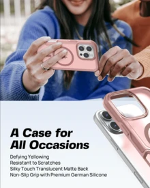 Funda magnética resistente para Phone 16/15/14/13/12/11/X/XS/XSMAX/XR/7/8Plus, compatible con MagSafe, protección militar de 360°, funda fina translúcida mate. - Rosa - Ver 5