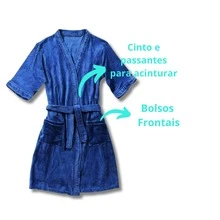 Unisex Microfiber Plush Bathrobe Soft Touch - 藍色 - 查看 4