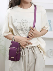 女士防水尼龙斜挎包,手机小单肩包,运动户外跑步装手机臂包男女斜挎包手腕包迷你女士零钱包(印刷位置随机) - 彩色 - 查看 12