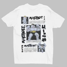 Playera Camiseta Oversize Anime Machop Evolucion Frente o Espalda Unisex - Azul y blanco - Ver 2