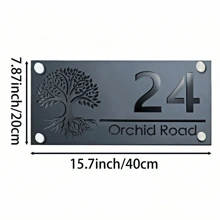 1 pièce Plaque de porte acrylique 3D personnalisable avec motif Arbre de vie - Plaque murale personnalisée avec numéro de maison et nom, chiffres flottants pour la décoration de la maison et du bureau, installation facile, sans électricité requise. Panneau de porte personnalisé | Plaque murale décorative | Plaque facile à installer, Décoration suspendue de porte, Multifonctionnel, Durable, Ornemental, Réutilisable, Raffiné, Stylé, Haute qualité, Coloré, Moderne, Personnalisé, Unique