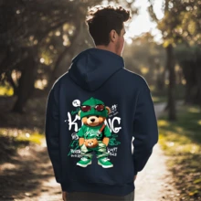 Street Ted Teddy Bear Sweatshirt Flannel Hooded Winter Style - 藏蓝色 - 查看 1
