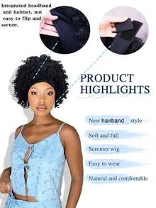 Short Afro Kinky Curly Wigs For Black Women With Headbands Attached Synthetic Replacement Wig Hair Afro Kinky Wig Headbands For Women - Multicolor - View 4