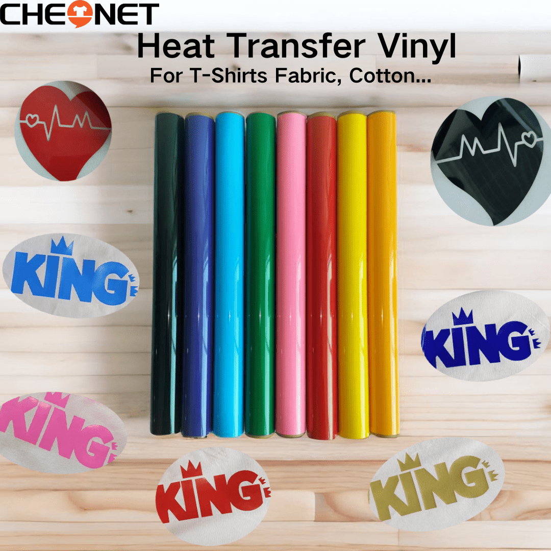 CHEONET - 12" X 2,1m Vinyl Rolle, Transfervinyl für T-Shirts, Stoffe, Kissen, Bügel-Vinyl für alle Schneidemaschinen, permanentes Vinyl, einfach zu schneiden & aufzubügeln, Applikationen zum Aufbügeln und Aufnähen auf Jacken, Aufnäher für Kleidung, Rucksäcke, Jeans, T-Shirts