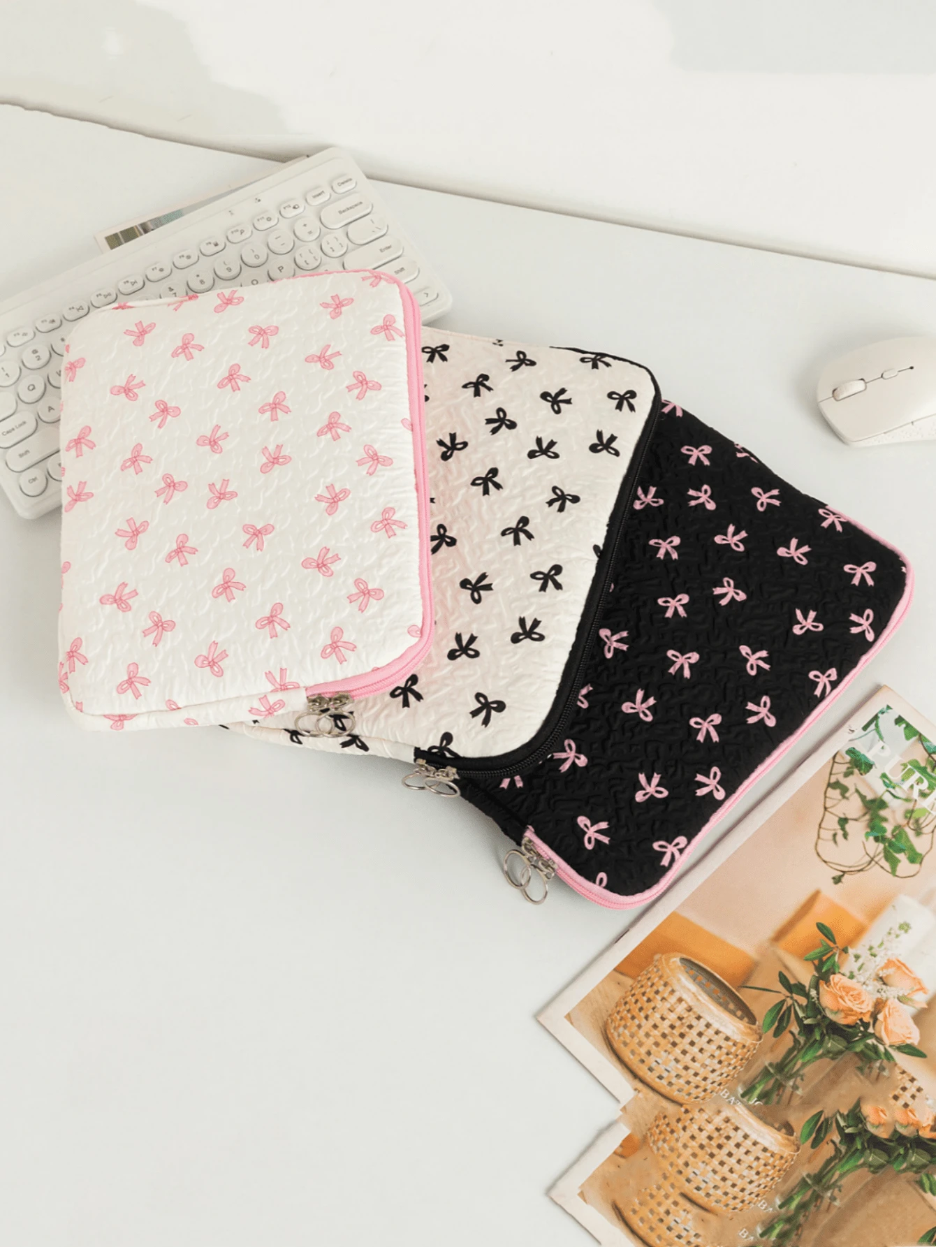 New Fashion Bow Knot Pendant Series IPad Bag, Student Laptop Notebook Protective Case, High-Aesthetic Capacity Girly Cute Computer Bag, Suitable For College Student Library Dormitory Business Travel Portable - Multicolor - View 1