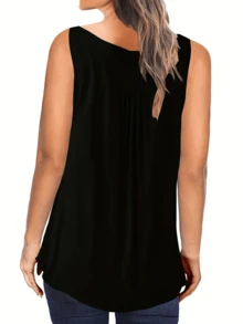 Áo Cami nữ cỡ lớn không tay cổ chữ V xếp ly thời trang thoáng khí màu đen, kiểu dáng thường ngày, thích hợp cho mùa hè. - màu đen - Xem 2