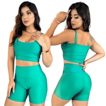 Fitness Set Shorts And Top With Removable Padding Suplex Gym Running Training Gym Set - Lime Green - View 2