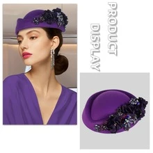 1Pc Felt Turban Hat Pillbox Hats For Women Derby Hat Fascinator Hats With Flower Embellished Elegant Ladies Tea Party Hats Vintage Beret Hat Decorated With Rhinestone Fashion Fedoras Cap For Cosplay Costume Accessories For Wedding Party Women Ladies Gift Sleep Bonnet - A - View 8