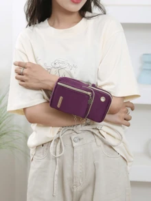 女士防水尼龙斜挎包,手机小单肩包,运动户外跑步装手机臂包男女斜挎包手腕包迷你女士零钱包(印刷位置随机) - 彩色 - 查看 10