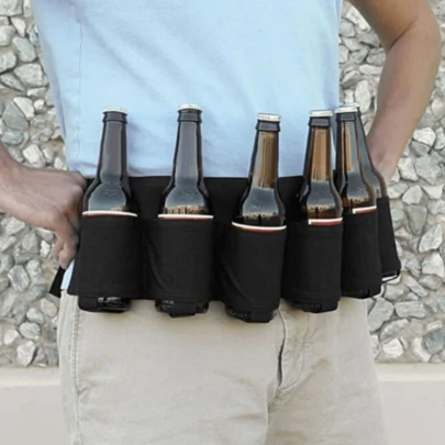 1pc Beer Belt Holster, Beer Soda Bottle Holder Belts, Drink Can Holder, Adjustable Waist Pack Bag, Holds 6 Cans, Perfect For Parties, Picnics, Hiking Men Essentials Water Bottle Tools Belt Bag