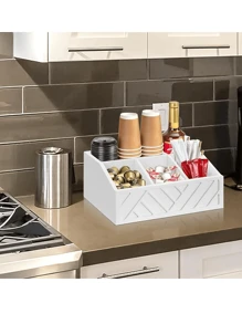 1 pieza Organizador de barra de café de madera rústica, soporte para cápsulas de café de encimera, caja de almacenamiento de sobremesa para café y condimentos de té, accesorio de granja para café, decoración de bar, organización y almacenamiento del hogar, decoración de habitación